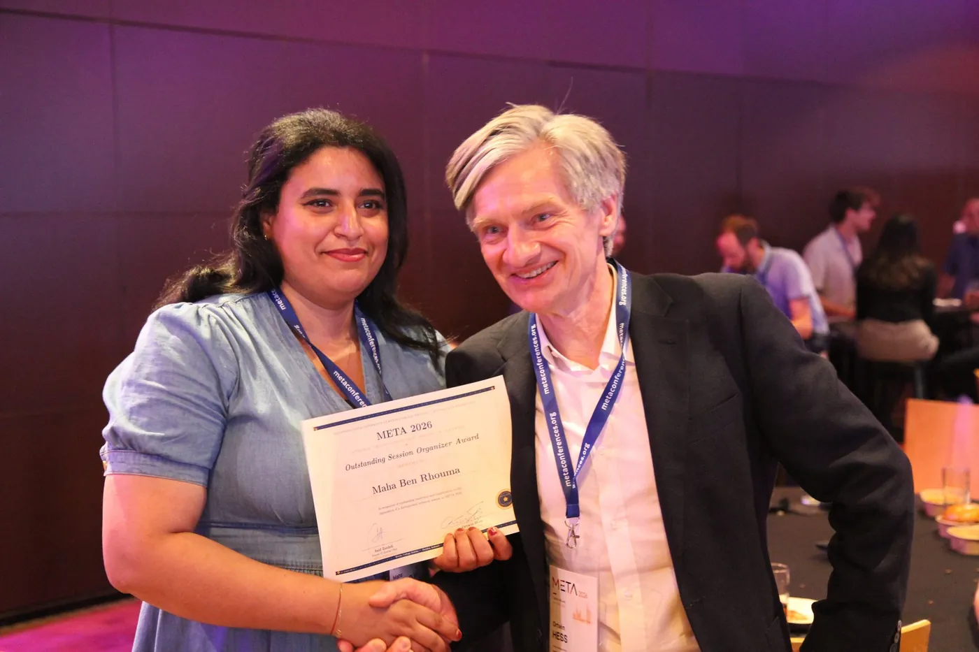 Maha Ben Rhouma receiving the Best Session Organizer Award at META 2026, Dublin