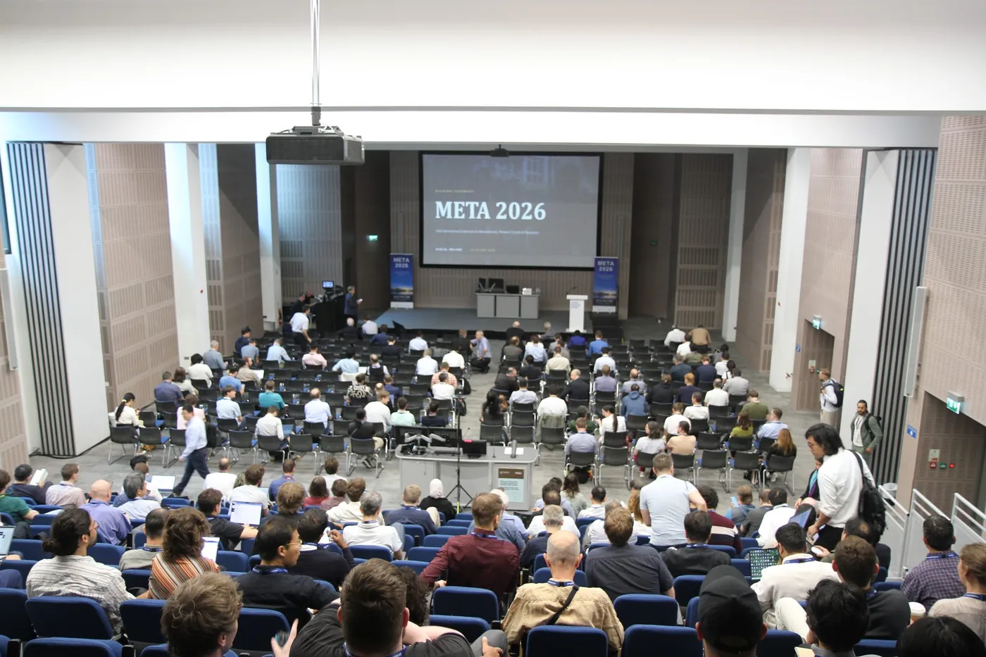 The opening ceremony of META 2026 seen from the back of the lecture theatre, Trinity College Dublin